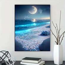 Moon On The Beach 5D Diamond Painting Kit: Beginner 30x40cm Sparkling Home Decoration Handicraft - Multicolor - View 1