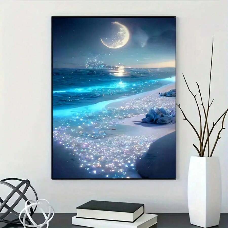 Moon On The Beach 5D Diamond Painting Kit: Beginner 30x40cm Sparkling Home Decoration Handicraft - Multicolor - View 1