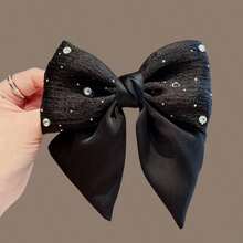 1pc Black Satin Bow Hair Clip, Combining Cute And Elegant School Style. Made Of High-Quality Satin. A Thoughtful Valentine's Day Gift, Popular Among Students. Easily Create A Sweet Look. - Black and White Lace - View 8