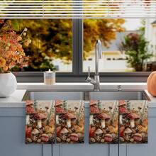 2/4/48pcs Autumn Series Watercolor Forest Mushroom Pattern Printed Kitchen Towels - Super Soft, Highly Absorbent Polyester Tableware And Hand Towels, Perfect For Holiday Decor, Kitchen Decor, Party Decor - Multicolor - View 4