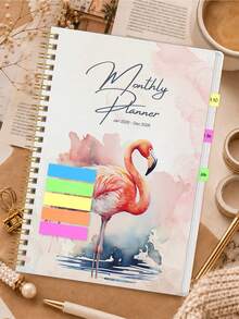 1 Peça Planejador Mensal A5 2026 com Flamingo em Aquarela, Calendário Espiral Dourado com Grandes Grades Mensais & Lista de Tarefas, Acessórios de Mesa de Escritório Cadernos para Acessórios de Professor da Escola, Presentes de Halloween - Retângulo - Visão 1