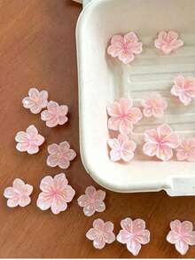 50pcs Pink Cherry Blossom Resin Charms, Flatback Flower Ornaments DIY Hair Clip Nail Art Cream Glue Accessories - View 1