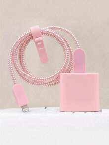 5 buah Casing Pelindung Charger Anti-Jatuh TPU Warna Pink Solid Matte, Penggulung Kabel Kompatibel dengan Charger Apple 18W/20W, Aksesori Digital Warna Solid Minimalis Premium - Bubuk lulur - View 2