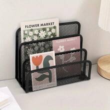 1pc Multifunctional Metal Mesh Desktop Organizer With Bookshelf, Space-Saving Freestanding Storage Rack, Stationery Storage, File Storage, Suitable For Home Office, Teachers And Artists, Ideal Home And Office Decor - Multicolor - View 5