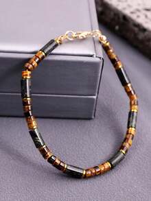 1pc Hip-Hop Unique Fashion Minimalist Versatile Personalized Men's Green & Brown Beaded Bracelet, Suitable For Daily Commute, Holiday Party, Street Style Outfit Matching Men's Jewelry - Multicolor - View 5