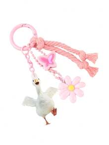 Cute White Goose Acrylic Keychain, Floral Butterfly Tassel Bag Charm, Pastel Knotted Rope Pendant Accessory For Backpack Keys - 2879 - View 16