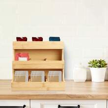 Bamboo Tea Bag Organizer, Tea Bag Storage Box With Divided Compartments, Space-Saving Tea Storage Container For Countertop, Home, Kitchen & Office Pantry - 木質色 - 查看 4