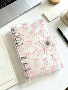 Bow Pattern Transparent Loose-Leaf Binder Cover, 6-Hole PVC Notebook Shell With Snap Button, DIY Diary, Planner, Minimalist PVC Soft Shell Loose-Leaf Binder Cover, Transparent Loose-Leaf Binder Shell, Optional Grid Inner Paper, Solid Color Inner Paper And Loose-Leaf Binder Zipper Bag, Office Document Storage, Photo/Card Storage Album, Scrapbook, Receipt/Ticket Organizer, Back To School, Gift For Planner Enthusiasts - Multicolor - View 6