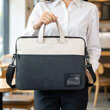 1 Stück zweifarbige Laptoptasche mit Handgriff, abnehmbarer Umhängegurt für 16-Zoll Notebooks und Büroalltag - cremefarben - Übersicht 1