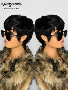 MEGALOOK 6 Inch Silky Straight Short Wig With Bangs Natural Color 100% Human Hair Wigs Machine-Made Short Curly Wig Glueless Virgin Human Hair Curly Wig Bangs Wig Natural Looking - SNatural - View 7