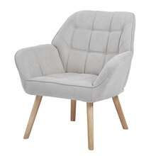 Modern Accent Armchair With Button Tufted Back & Wide Arms, Solid Wood Frame And Soft Grey Fabric, Comfortable Reading Chair For Living Room, Bedroom, Office-Grey - Grey - View 8