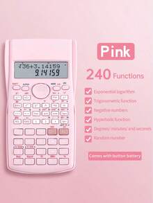 1 pieza Calculadora científica rosa para estudiantes, herramienta multifuncional para exámenes & estudio para calcular funciones & fracciones con pantalla de 12 dígitos; calculadora financiera multifuncional para volver a la escuela - Rosa - Ver 1