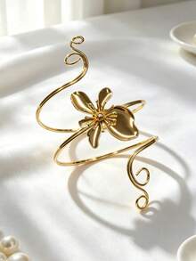 1pc Fashionable Elegant Minimalist Geometric Line Adjustable Flower Bracelet Arm Cuff, Suitable For Daily Wear, Banquet, Party, Gift For Friends - Armband - View 7