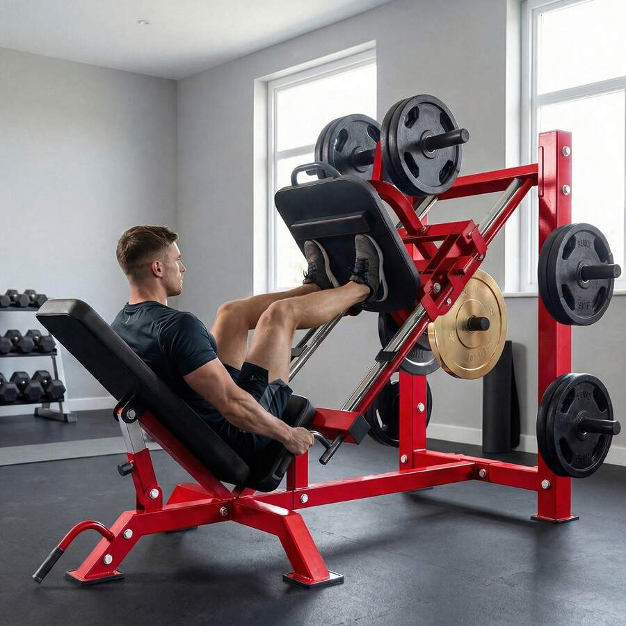 SOOZIER Leg Press Machine With Wheels And Calf Block, Adjustable Squat Machine For Home Gym With Barbell Plate Storage, 1000 Lbs Capacity Heavy Duty Leg Workout Equipment - Red - View 1