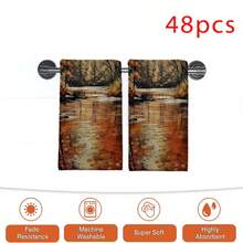 2/4/48pcs Autumn Series Autumn Stream Oil Painting Pattern Printed Kitchen Towels - Super Soft, Highly Absorbent Polyester Tableware And Hand Towels, Perfect For Holiday Decor, Kitchen Decor, Party Decor. - Multicolor - View 14