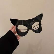 1pc/Luxury Glossy Black Cat Ear Half Face Mask, Women's Concave Eye Mask, Mysterious Elegant Royal Style, Suitable For Party - Multicolor - View 6