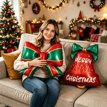 Christmas Bell & Bow Aluminum Foil Balloon Set - Includes 2 Bell Balloons And 2 Bow Balloons - Christmas Tree Hanging Decorations For Holiday Parties - Suitable For Christmas And New Year Decorations - Multicolor - View 1
