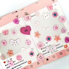 4/16/32/56/88/100Pcs Pink Mixed Resin Buttons, Heart Rabbit Flower Plaid Irregular Shaped Buttons, DIY Cream Glue Hair Clips Phone Case Handmade Decoration Accessories, Random Styles - Multicolor - View 6