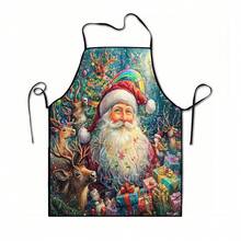 1pc Christmas Santa Claus, Christmas Bell, Christmas Snowflake, Christmas Reindeer, Christmas Tree, Christmas Snowman, Christmas Penguin, Christmas Cartoon Animal Pattern Chef Apron, Apron, Suitable For Home Decor And Kitchen Use. Made Of 100% Polyester Material, Designed As Sleeveless Style, Perfect For Home Kitchen, Outdoor BBQ Cooking. This Printed Apron Is Unisex, Machine Washable And Reusable, An Essential Kitchen Item - Multicolor - View 9