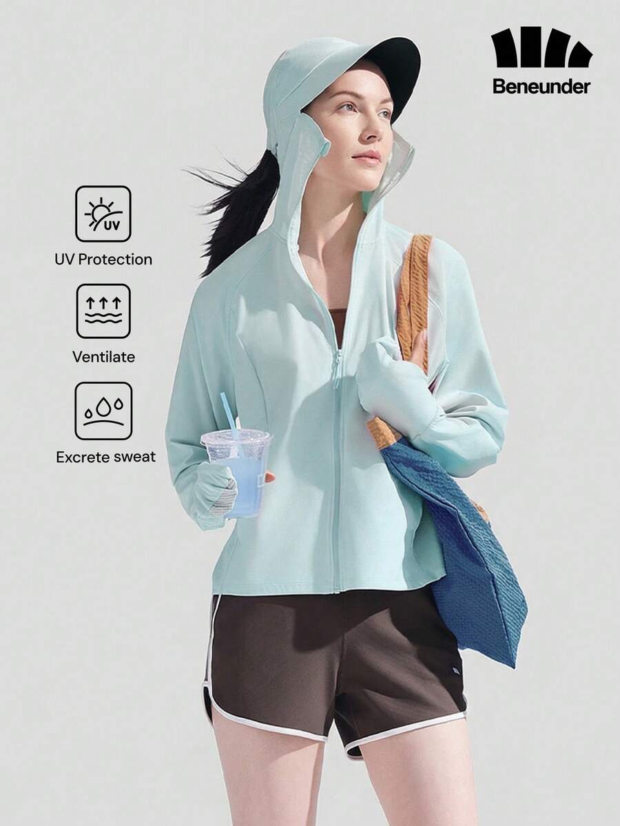 Beneunder Women's Full-Coverage Sun-Protective Jacket (Loose Fit) AL008 - Baby Blue - View 1