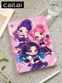 1件 K-POP 動漫 Q 版偶像團體圖案設計平板保護殼，相容 iPad Air 8(M4)2026、10.2 吋 2021/2020 10代/9代/8代、(A16) 11 吋 11代 2025、Galaxy Tab A8 10.5 吋 2022，內建筆槽，支援自動休眠/喚醒蓋，節日禮物首選 - 彩色 - 查看 2