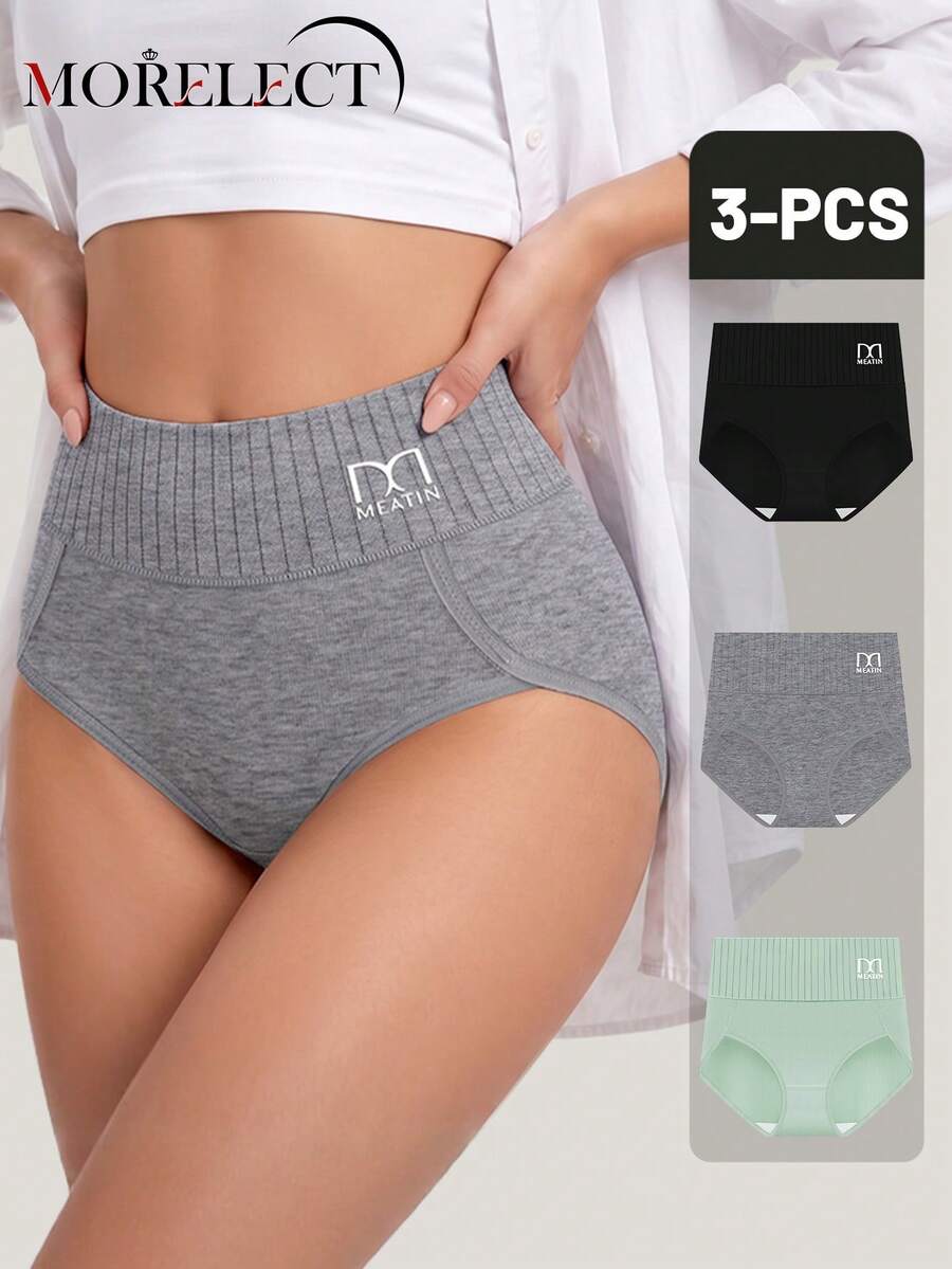 Morelect 3pcs/Pack Women's High Waist Pure Cotton Briefs, Comfortable, Soft, Striped