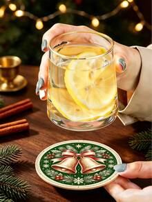 6/1pc Christmas Drink Coasters, Round Heat-Resistant Coffee Cup Mats, Santa Claus Snowman Reindeer Gingerbread Bear Gift Box Pattern, Holiday Table Decor, Ideal Christmas Gift, Home Kitchen Bar Stocking Filler - Multicolor - View 9