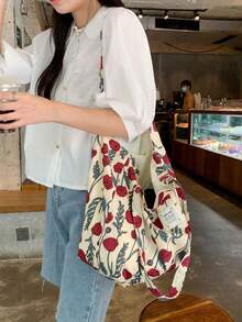 櫻桃印花極簡大容量水桶肩背包 學生女款通勤上學手提包 - 彩色 - 查看 4