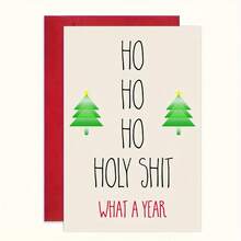 1pc Humorous Christmas Greeting Card With Envelope, Printed With "Ho Ho Ho Holy What A Year", Fun Holiday Blessing Card Suitable For Everyone, High-Quality Paper, Ideal Christmas Keepsake Gift - Funny Greeting Card - View 7