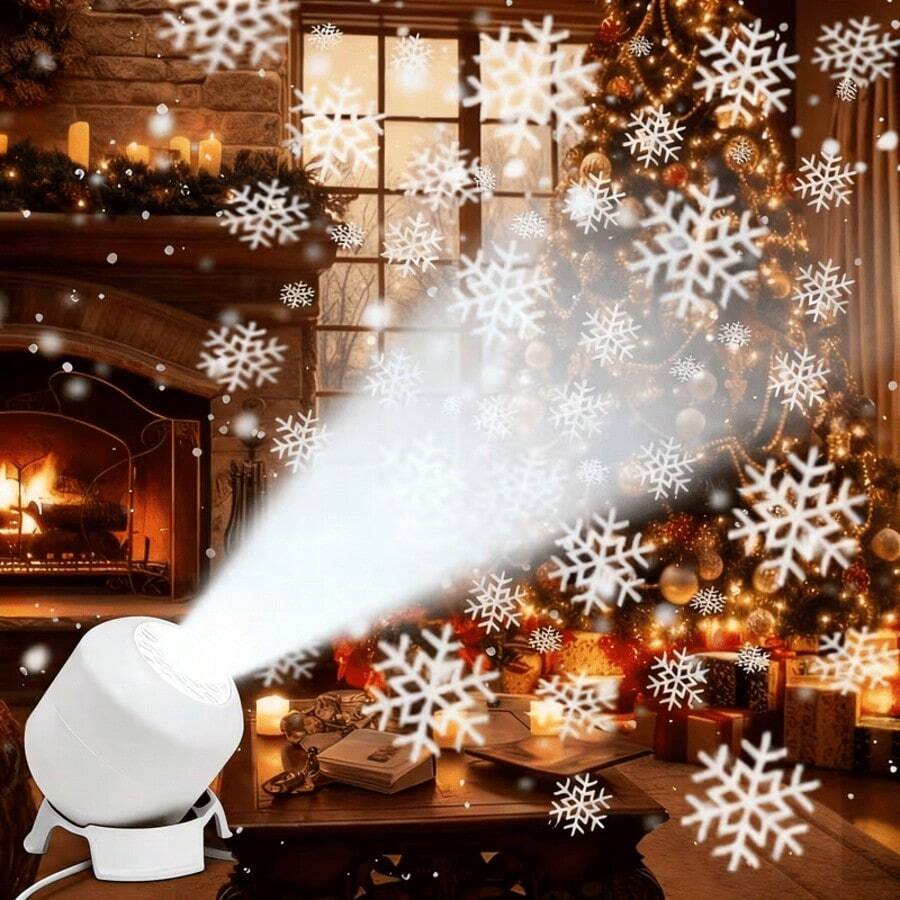 1pc Christmas Snowflake Projection Light + 1pc Base, Home Projection Light, Christmas Statue Light, Dynamic Christmas Pattern, Home Decor, Holiday Decor, Room Decor, Living Room, Party, Wedding, Christmas, Halloween - White - View 1