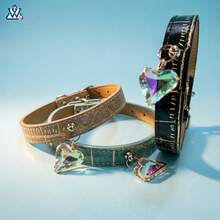 Dog Collar With Heart-Shaped Pendant, Pet Neck Collar,-Border Bestseller, Adjustable PU Leather Collar Cats And Dogs - Blue Gold - View 5