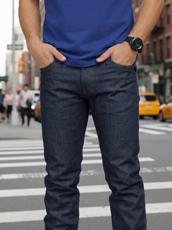 Calça Jeans Masculina 100% Algodão Preta Para Trabalho