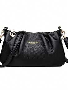 PU Leather Casual Fashion Soft Leather Folded Cloud Handbag Women's Multi-Functional Handheld Shoulder Crossbody Small Square Bag - Black - View 3