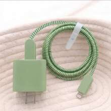 5 buah Casing Pelindung Charger & Penggulung Kabel TPU Hijau Solid Matte Tahan Guncangan, Kompatibel dengan Charger Apple 18W/20W, Aksesori Digital Minimalis Premium - Hijau Beku - View 7