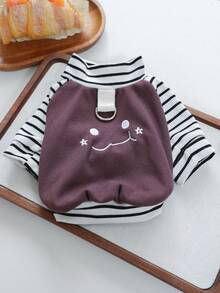 1件寵物衣服 2026秋冬新款 小狗幼犬貓用 可愛配色拼接刺繡圖案表情娃娃圓領上衣 - 棕色 - 彩色 - 查看 5