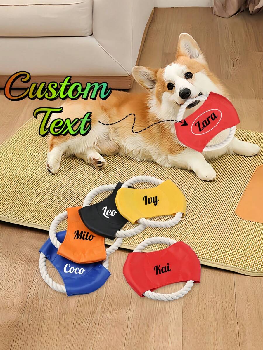 1pc Customized Pet Name Rope Flying Disc, Dog Outdoor Throwing Interactive Toy, Thickened Oxford Fabric Bite-Resistant And Pull-Resistant, Suitable For Small, Medium And Large Dogs, Pet Birthday Gift, Great Gift For Pet Owners - Multicolor - View 1