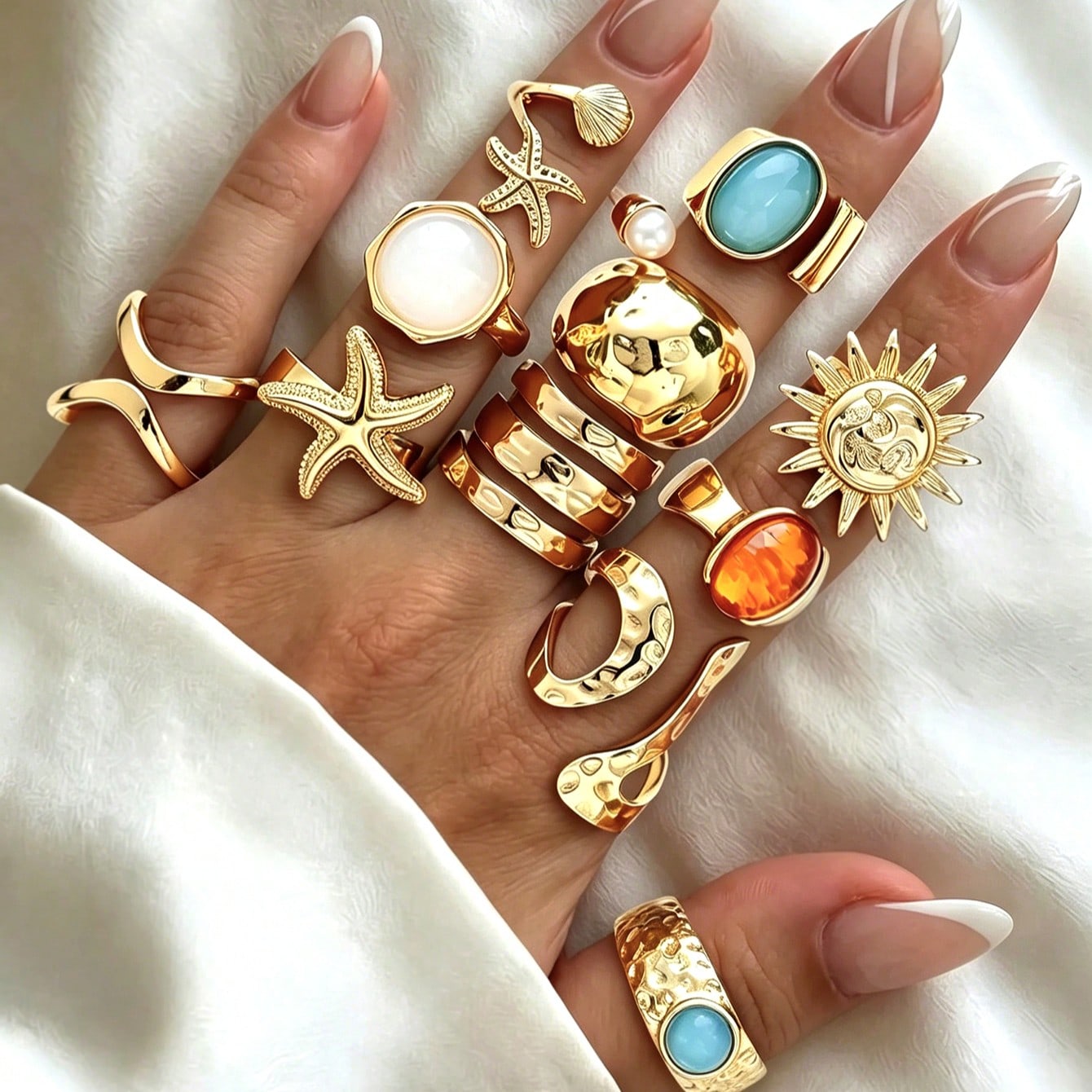 11pcs Vintage Casual Bohemian Style Floral Women's Rings Suitable For Daily Wear