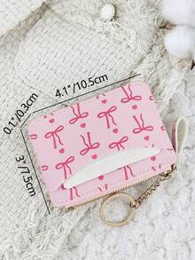 Fashionable Zipper With A Chain Keychain Lightweight Portable Card Bag, Credit Card Storage Bag, Multi Card Clip Perfect For Outdoors, Travel - Hot Pink - View 8