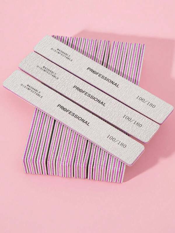 25/50pcs Professional Nail Files, 100/180 Grit, Double-Sided, Reusable, Purple Striped Design, Suitable For Acrylic Nails - Ideal For Home And Nail Salon Use, Nail Art Tool