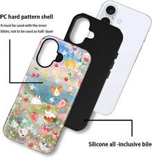 Case Compatible With IPhone 16, Hybrid 2-Layer Hard Shell Protection Case, Shockproof Protective Tough Phone Cover For IPhone 16, Rabbit Strawberry And Flower - 白色 - 查看 2