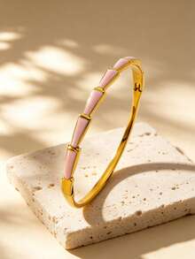 1pc Fashion Minimalist Style Stainless Steel Women's Bracelet With Bamboo Joint Design And Clasp, Suitable For Daily Commute Wear Or As A Holiday Gift For Friends - Yellow Gold - View 9