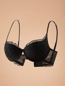 Women's Lace Push-Up Bra, Seamless Wire-Free Bra, Sweet Style Fashion Bra, Polka Dot Bra, Suitable For Small Chest [Flat Chest Dedicated] - Black - View 6
