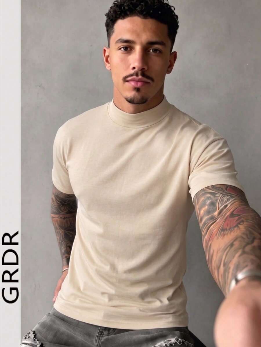GRDR Men's Fashion Versatile Solid Color T-Shirt - Minimalist Casual Daily Short Sleeve - Apricot - View 1