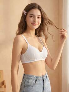 Women's Solid Color Adjustable Strap Comfortable Wireless Thick Padded Camisole Bra, Suitable For Sports, Sleep [Suitable For Flat Chest] - White - View 3