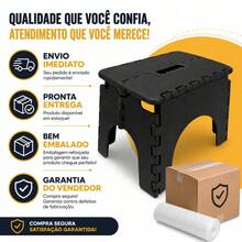 Banquinho Banco Portátil Dobrável Banqueta 100kg Alça de Transporte PP Reforçado Portátil Casa Camping Pesca Barco Banco - Preto - Visão 3