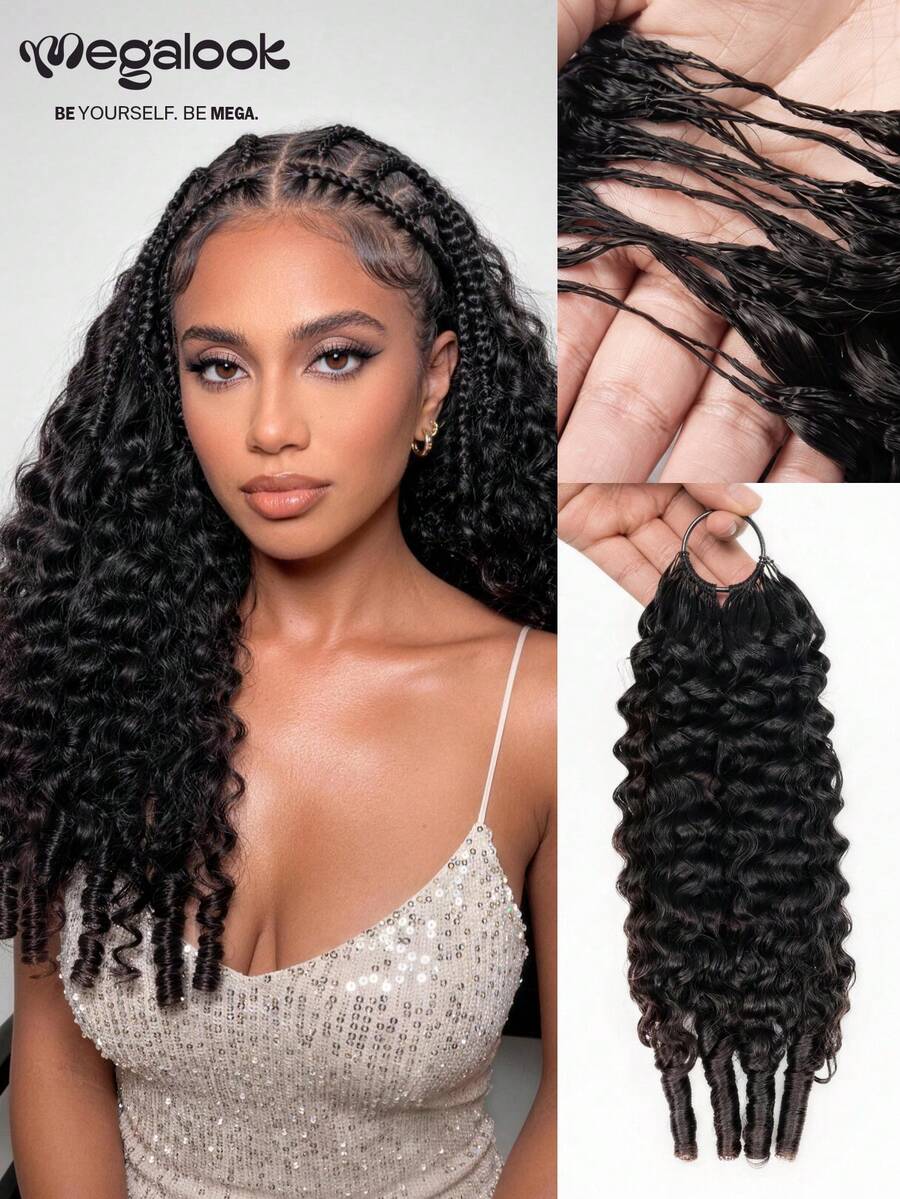 MEGALOOK Tóc móc móc tóc người phong cách Bohemian, tóc móc móc tóc người xoăn màu tự nhiên Miracle Knots Feather, tóc nối móc móc tàng hình đã được buộc sẵn cho nữ, dễ dùng cho người mới bắt đầu - SNatural - Xem 1