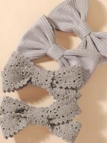 4pcs Fresh Style Children's Bow Hair Clips, Holiday Party Girls Ponytail Hair Accessories, Travel Style - Grey - View 5