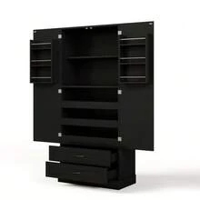 Kitchen Cabinet With 3 Pull-Out Shelves, Drawers, And Double-Door Tall Cabinet With Door Shelves For Kitchen, Dining Room & Living Room - 黑色 - 查看 9
