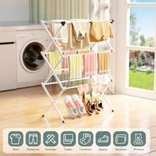 Tucorresi Tendedero Plegable para Ropa: Tendedero Plegable retractil Pared de Acero Inoxidable Soporte Tendedero Ahorra Espacio para Interiores y Exteriores Expandible de 3 Niveles 104x37x76 cm - Blanco - Ver 5