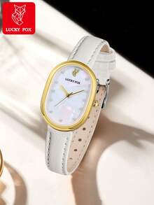 LUCKYFOX 復古正方形 PU 皮革石英女錶，極簡商務休閒風，多色百搭，鋅合金錶殼，日常通勤女錶 - 白色 - 查看 1